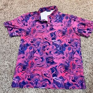 Unique Hreski Golf Shirt Pink Paint Splash Psychedelic Athletic Polo W/ Stretch